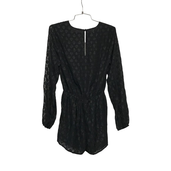Lulus Womens XS Black Metallic Jacquard Long Sleeve Romper Surplice Neck NWT - Picture 4 of 8